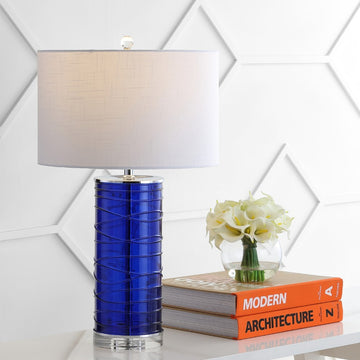 Cole 27.5" Modern Fused Glass Cylinder LED Table Lamp